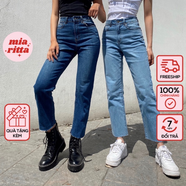 Quần jeans ống đứng cạp cao basic Mia Ritta J465 Ảnh thật
