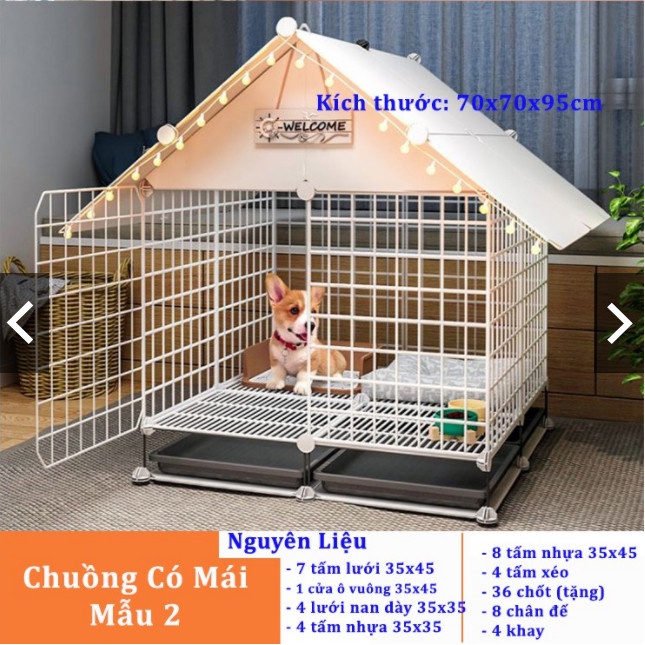 [FREESHIP ❤️] Tấm Ghép Lồng Quây, Chuồng Quây Cho Thú Cưng Chó Mèo - Mẫu Chuồng Thú Cưng Có Mái Che - Tặng Kèm Chốt