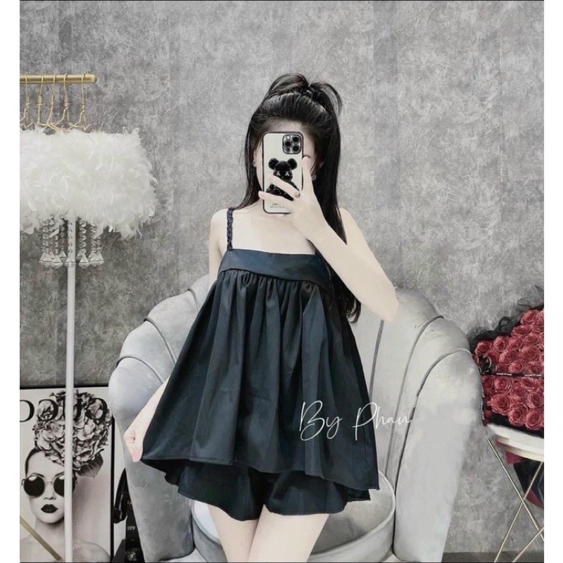 set bộ đùi áo 2 dây babydoll dây đan thừng - TA alohashop91