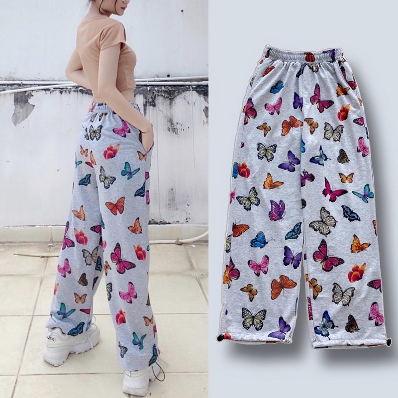 Quần loang màu 3D ống rộng có dây rút, ống suông form rộng unisex