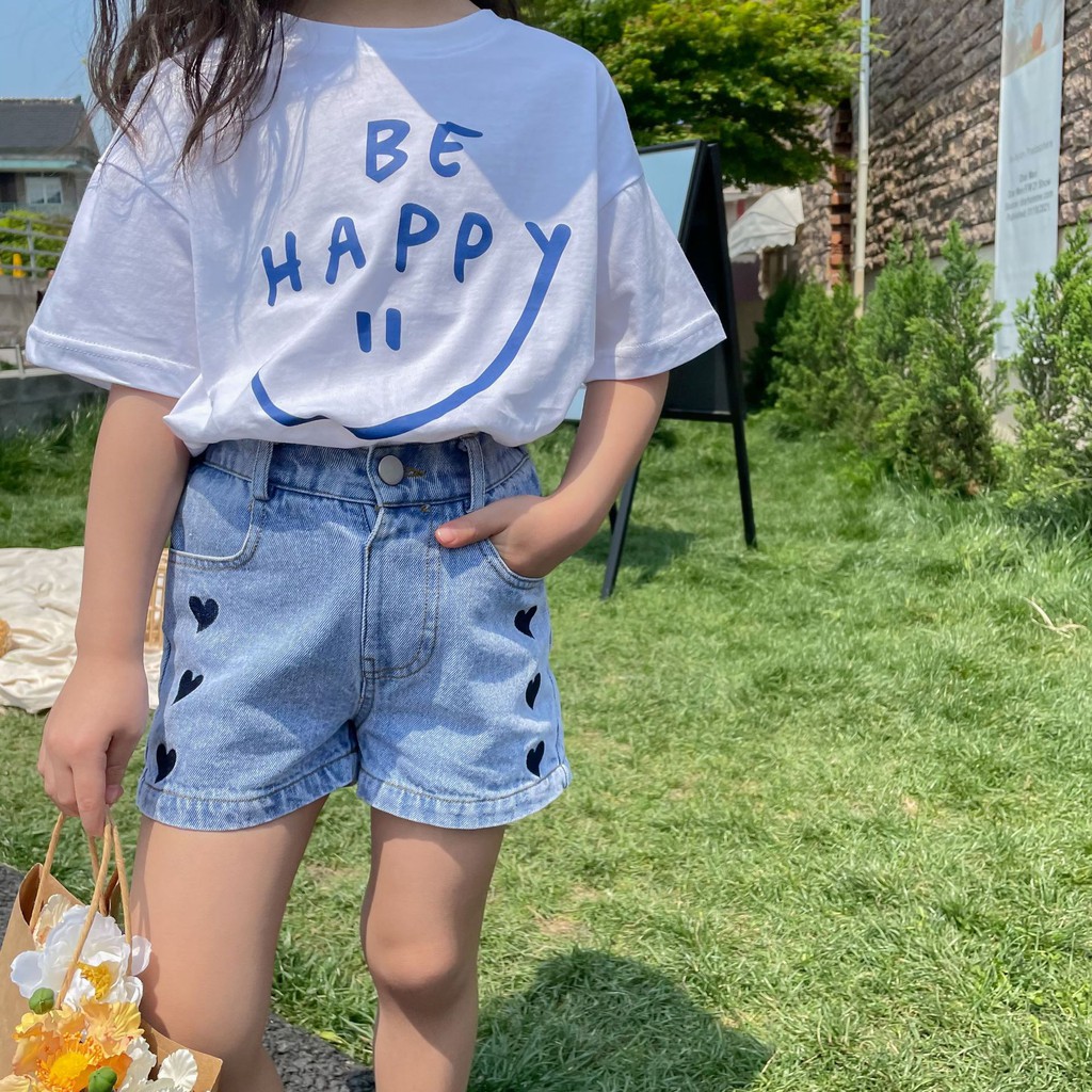 Quần Short Jean Hot Trend QC Cao Cấp Cho Bé Gái 2-8 Tuổi Candy House - Quần Soóc Bò Quần Đùi Jean Trái Tim