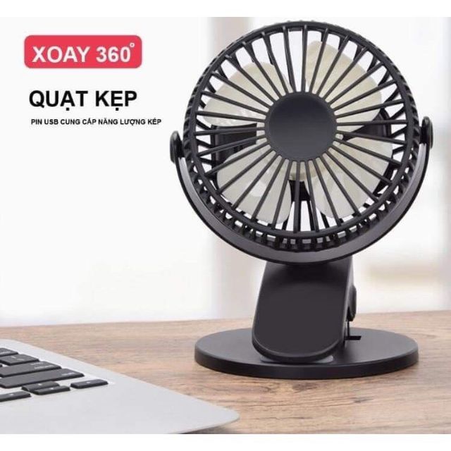 Quạt mini Quay 360 độ kẹp bàn, sạc usb, 3 chế độ gió