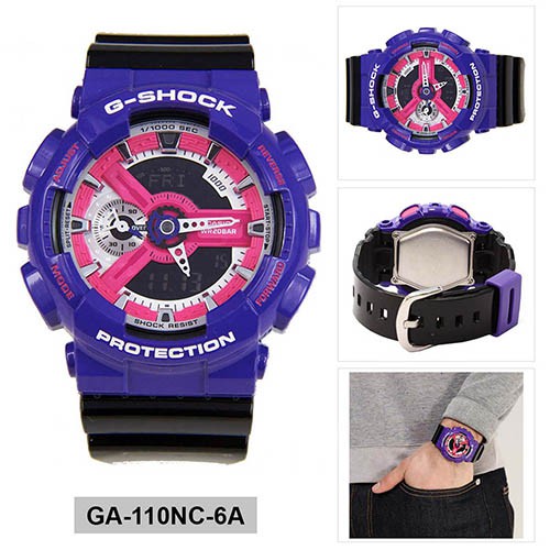 Đồng hồ nam Casio G Shock GA-110NC-6ADR Dây Nhựa Màu Đen - Viền Mặt Màu Tím - Chống