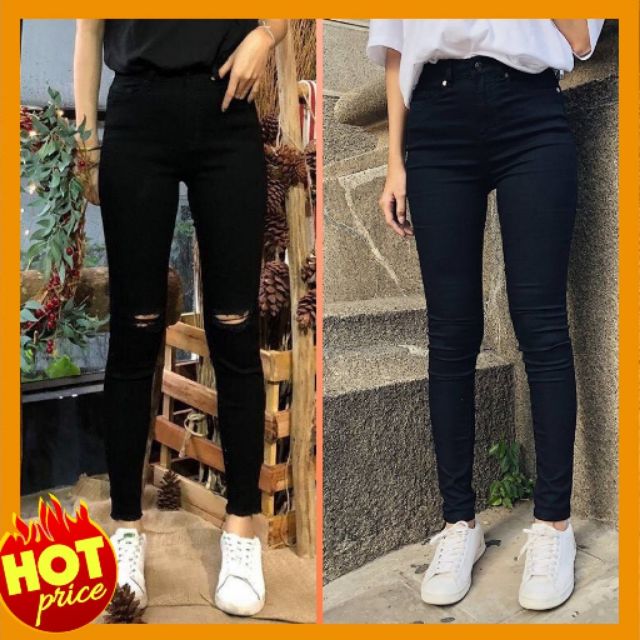 Quần Jeans Nữ Đen trơn và Rách Gối Body Nữ | BigBuy360 - bigbuy360.vn