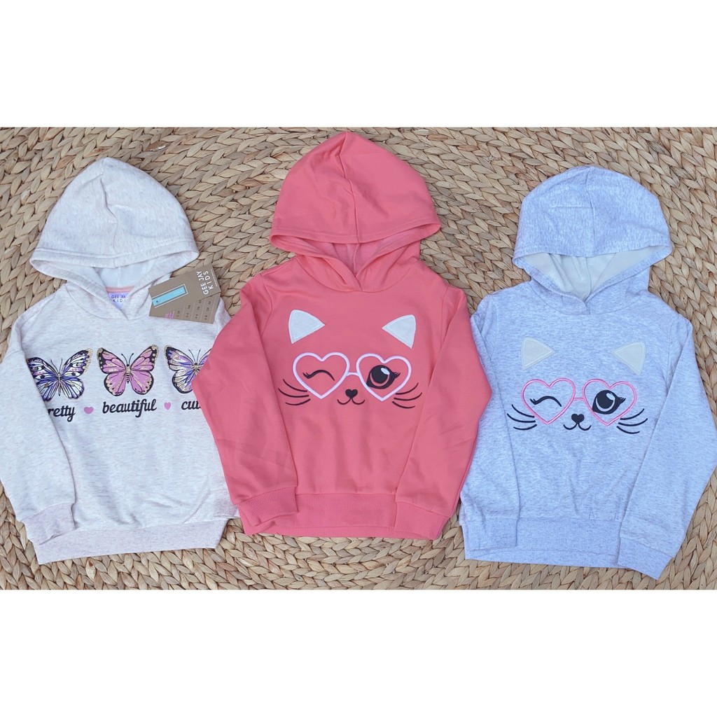 Áo nỉ hoodie bé gái size từ 1 tuổi đến 8 tuổi