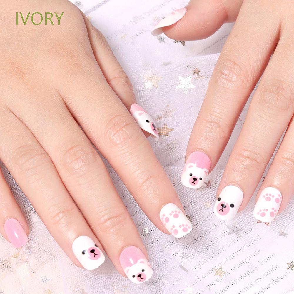 [Hàng mới về] Set 24 móng tay giả họa tiết hoạt hình nhiều màu sắc có thể tháo rời trang trí cho bé gái DIY