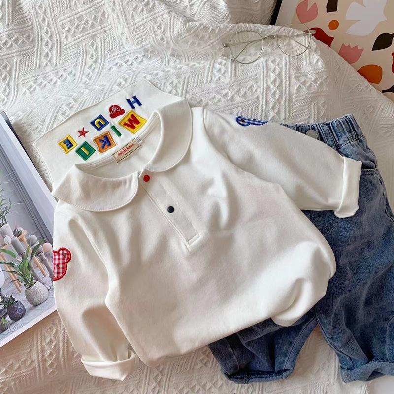 [Babycat] Hàng Có Sẵn Áo Thun polo Tay Dài Phong Cách Nhật Hàn Nhật Bản Thời Trang Mùa Xuân Màu Trắng Kiểu Mới Dành Cho Bé Trai Bé Gái