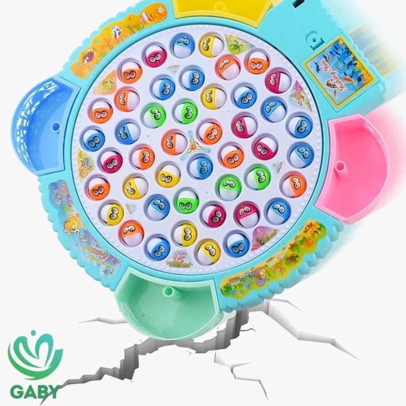 Đồ chơi câu cá cho bé bằng nhựa, nhiều màu, có nhạc, tặng kèm pin GABY bộ 45 con cá, cần câu móc