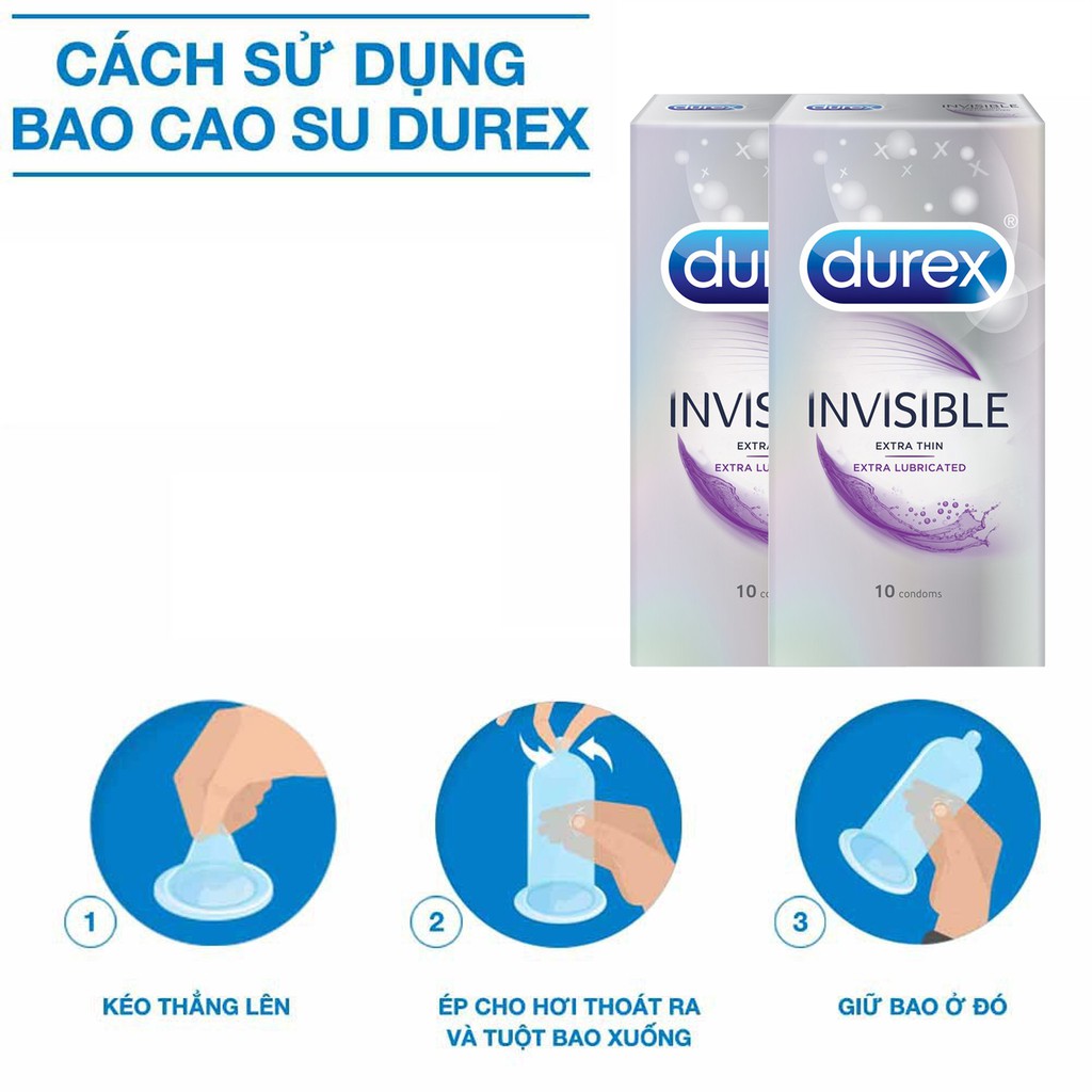 ⚡CHÍNH HÃNG⚡ Bao cao su Durex Extra Thin Extra Lubricated 10 bao siêu mỏng ( độ dày 52mm)