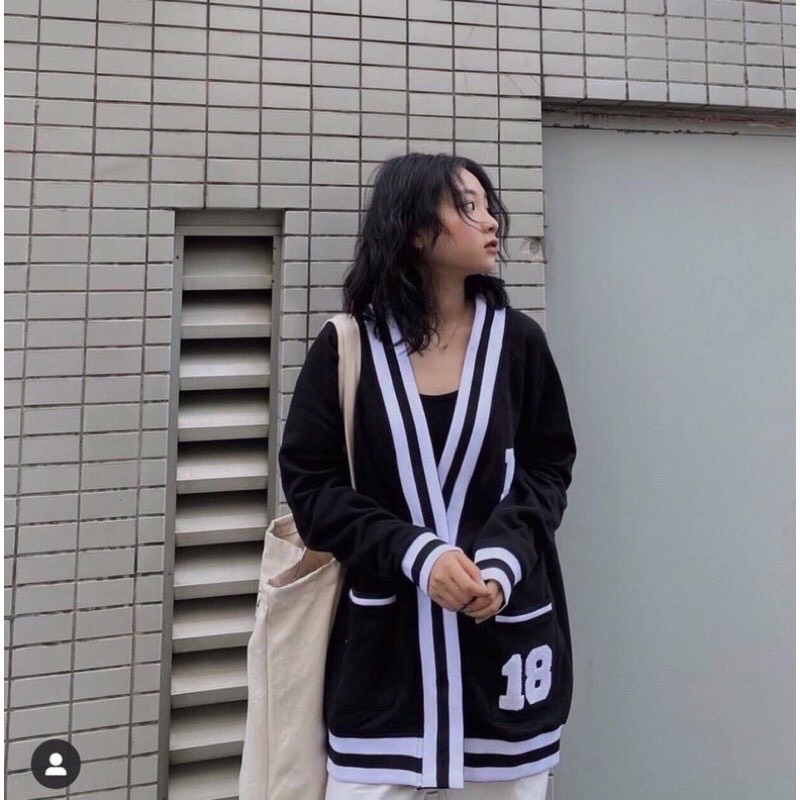 AK019 Áo cardigan nỉ đen trắng nam nữ form rộng Áo khoác chống nắng cadigan unisex dáng to chất đẹp đi học đi chơi hot