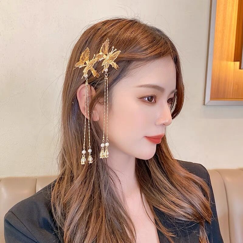 Kẹp Tóc Hình Bướm Phối Tua Rua Phong Cách Hàn Quốc Thời Trang Tinh Tế Cho Nữ