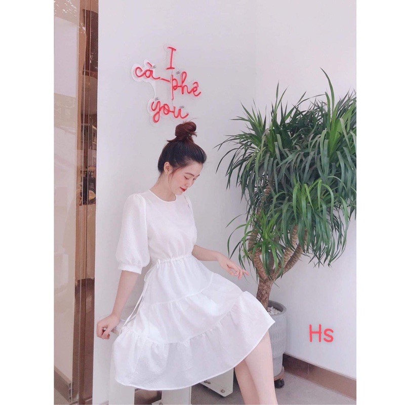 💃Đầm Nữ Tay Lỡ Buộc Eo 3 Tầng Dáng Ngắn 2 Màu | BigBuy360 - bigbuy360.vn