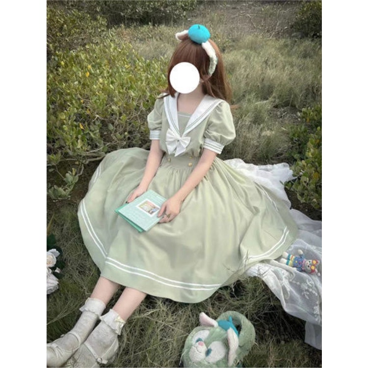 Đầm Tay Phồng Đính Nơ Phong Cách Lolita Nhật Bản Dễ Thương Cho Nữ