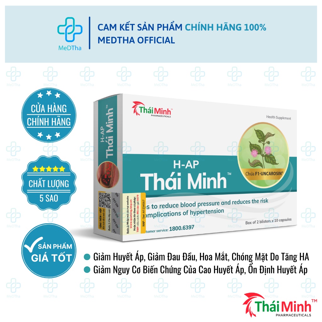 Viên Uống Hạ Áp H-AP Thái Minh - Hỗ Trợ Hạ Huyết Áp, Giảm Đau Đầu, Chóng Mặt Do Cao Huyết Áp (Hộp 20 Viên)