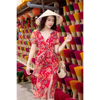Hà cúc - đầm hoa buộc eo xẻ chân