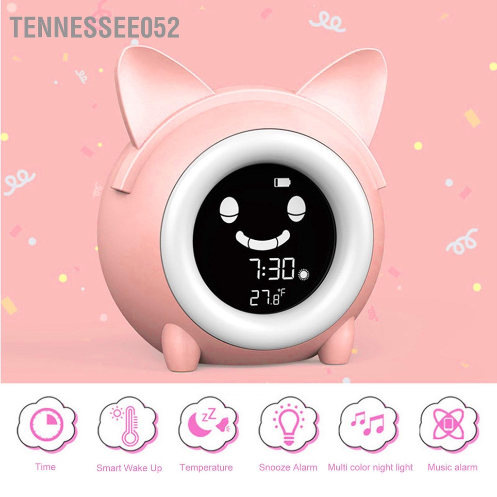 Tennessee052 Đồng hồ báo thức mini mèo hoạt hình Chức năng lại sáng tạo Biểu hiện vui nhộn cho trẻ em có đèn ngủ