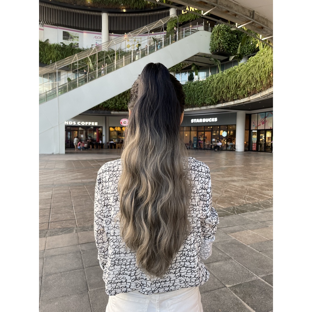 Tóc ngoặm xù ombre xám khói N42 - Tóc ngoạm cao cấp