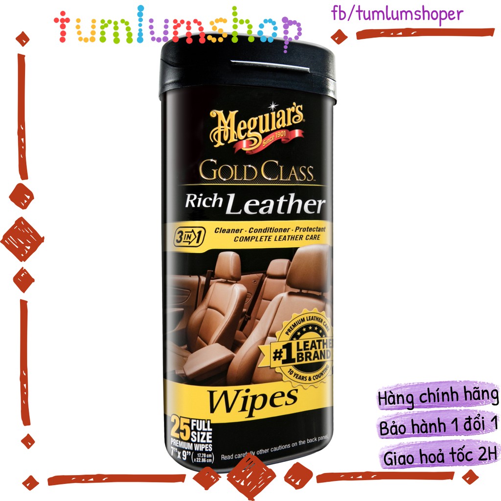 Meguiar's Gold Class Rich Leather Wipes  - Giúp làm sạch, dưỡng và bảo vệ chuyên sâu bề mặt da nội thất xe
