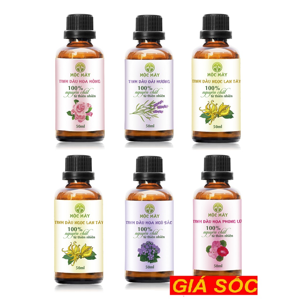 Tinh dầu thiên nhiên 50ml Sả Chanh/ Bạc Hà/ Quế/ Oải hương/ Bưởi/ Cam/ hoa lài/ quýt/ tràm trà/ tràm huế/ gừng/ trà xanh