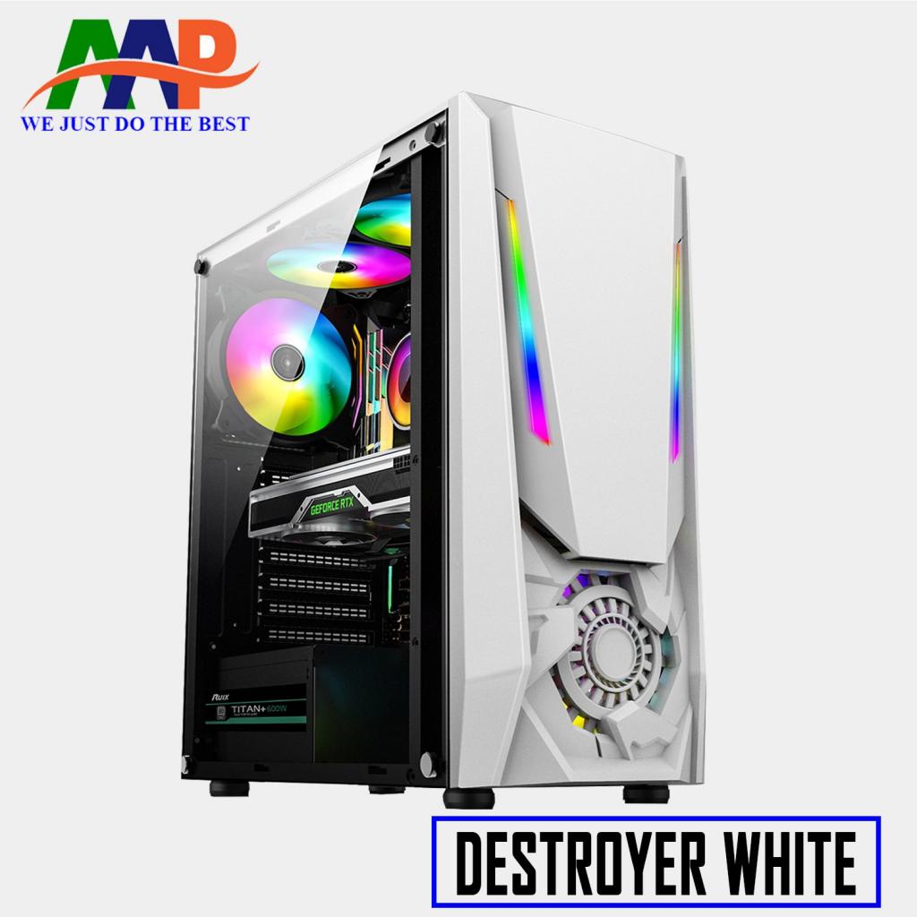 THÙNG MÁY TÍNH CASE AAP DESTROYER Black/White GAMING LED RGB (Hông trong suốt).  VI TÍNH QUỐC DUY.