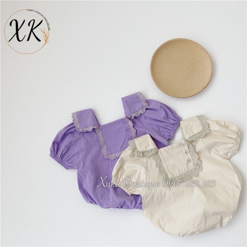 Bodysuit Cộc Tay Cổ Ren Kèm Nơ Bé Gái 0-2 Tuổi Xuka Boutique Set Quần Áo Sơ Sinh 2022