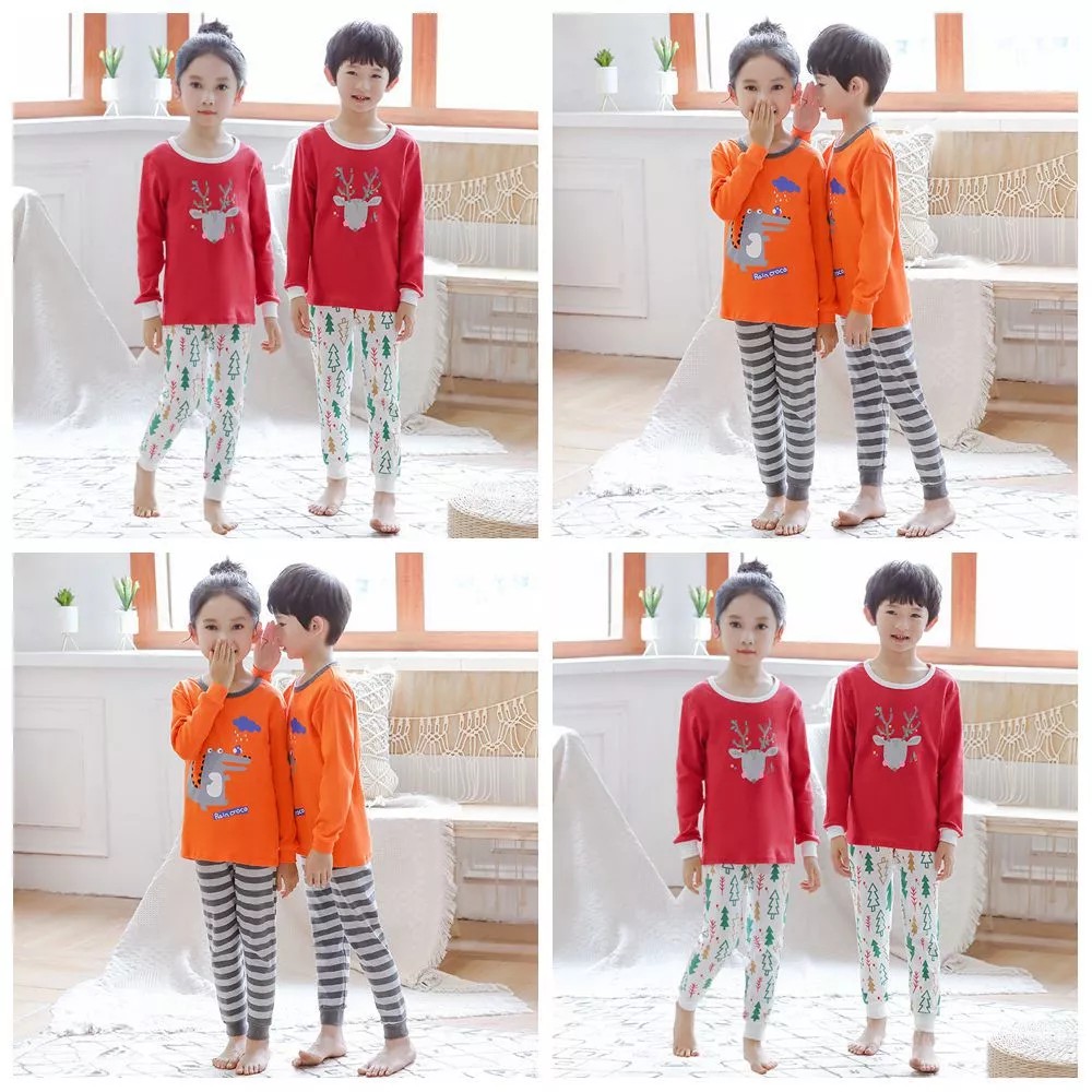 Set áo tay dài + quần dài mặc ngủ phong cách Giáng sinh cho bé 3-16 tuổi