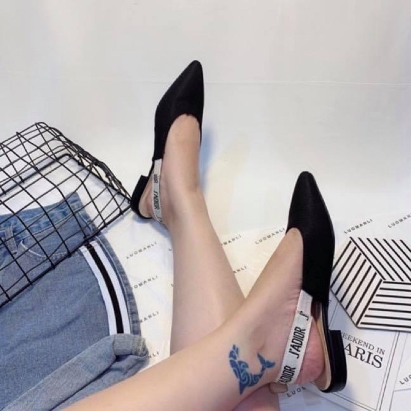 Giày sandal/cao gót nữ hở eo quai dior mũi nhọn bệt mềm êm chân