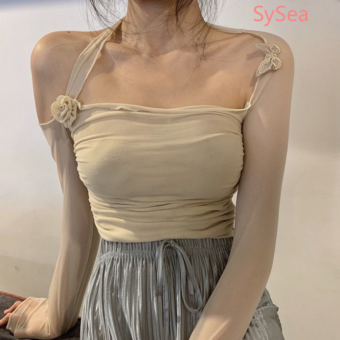 Áo kiểu tay dài phối lưới thời trang mùa hè quyến rũ dành cho nữ