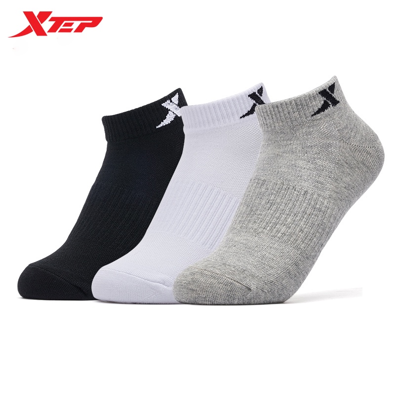 Set 3 đôi vớ thể thao XTEP màu trắng đen xám cotton thấm hút mồ hôi thời trang dành cho nam