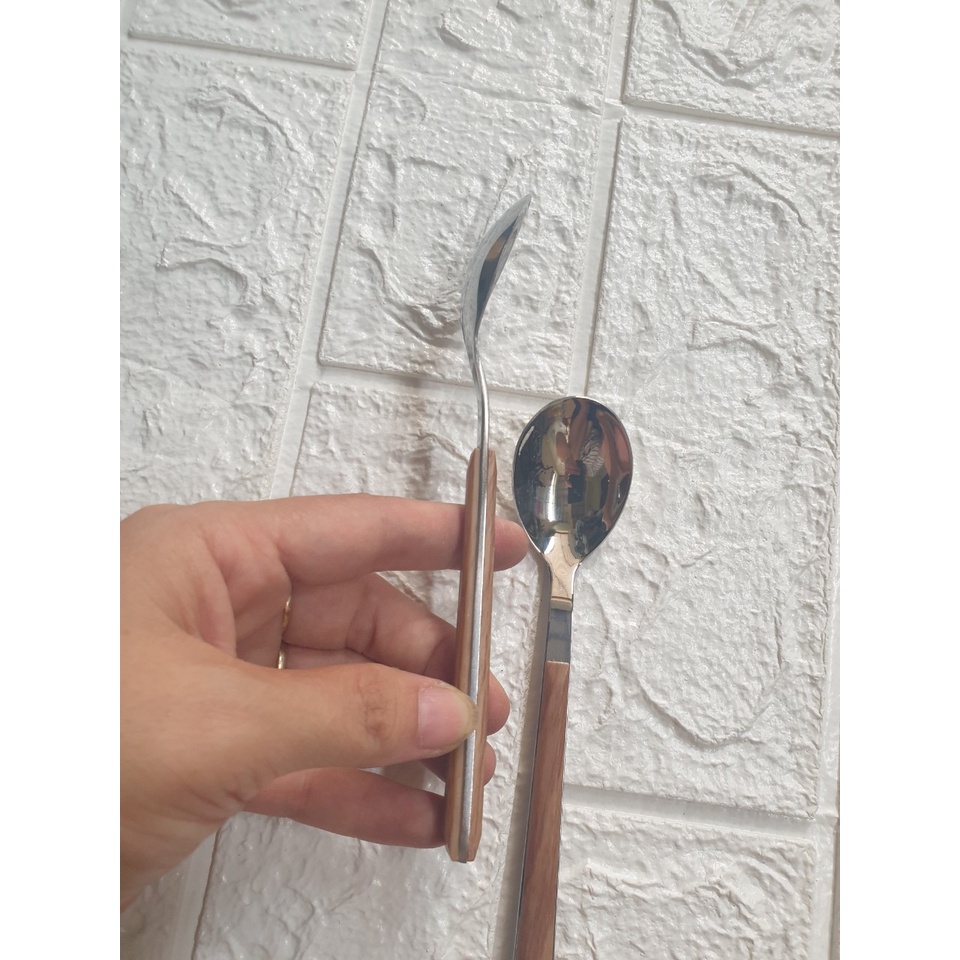 Bộ 6c Thìa inox cán gỗ hàng xịn dùng gia đình, nhà hàng Kt: 16x3cm (ảnh thật)