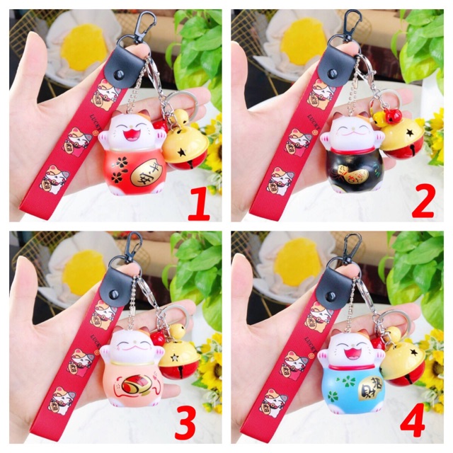 Móc khoá mèo thần tài kèm dây và chuông