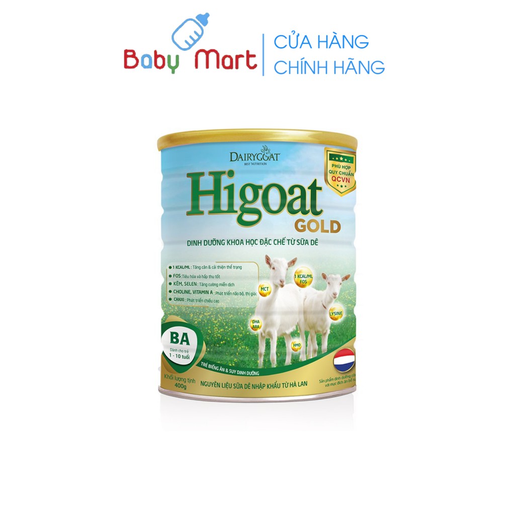 Sữa Dê Higoat Gold BA loại 400g Cho Trẻ Biếng Ăn Từ 1-10 Tuổi