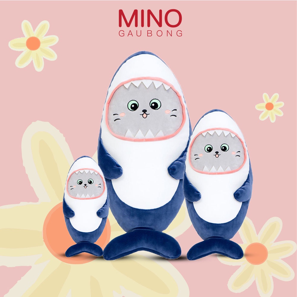 Gấu Bông Cá Mập Mặt Mèo Dễ Thương MINO STORE Mềm Mịn Cute 1m TH8