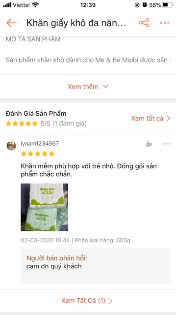 Khăn giấy khô đa năng CAO CẤP cho bé Mipbi 260gr