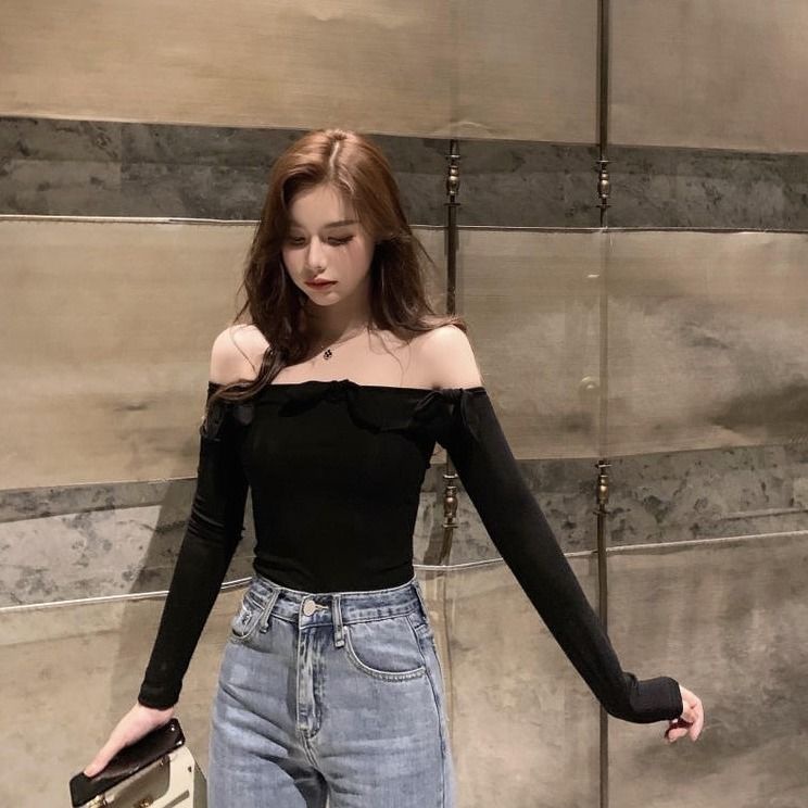 Áo thun COZOK nữ tay dài trễ vai đính nơ thời trang