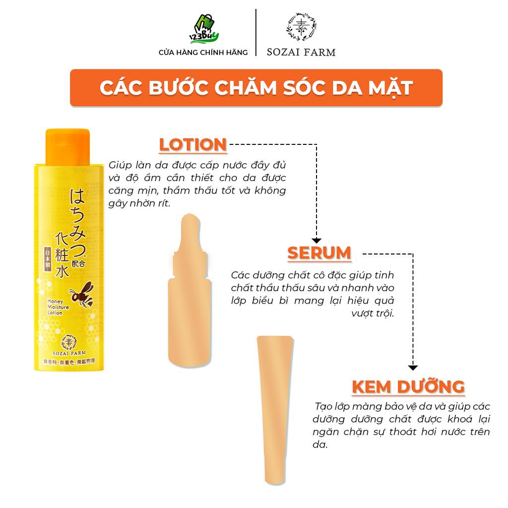 Sữa dưỡng ẩm làm dịu da giảm sưng Nhật Bản Sozai Farm Honey Moisture Lotion – Dạng Lotion - 180ml