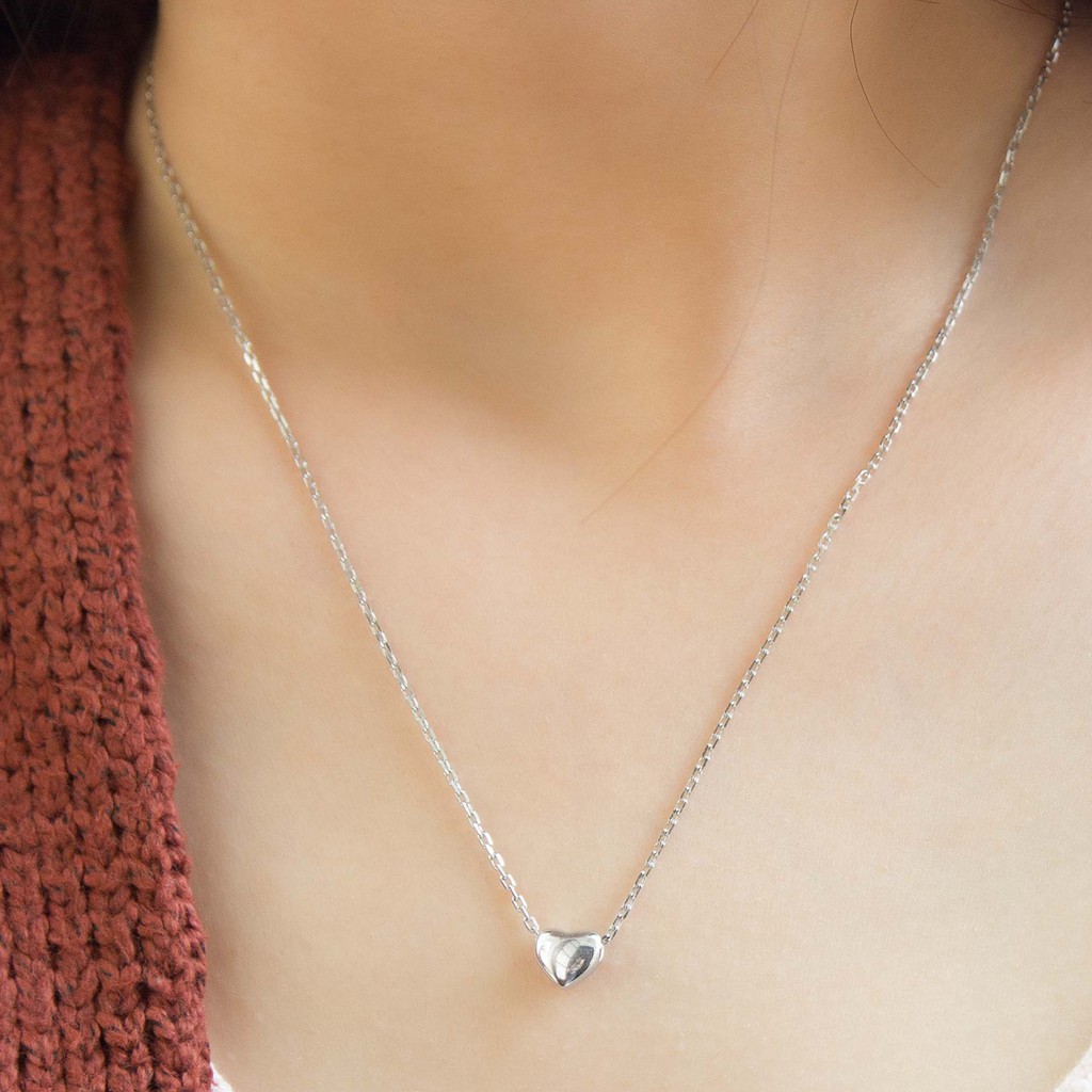 Dây Chuyền Bạc Blue Peach Tiny Heart WG DC004