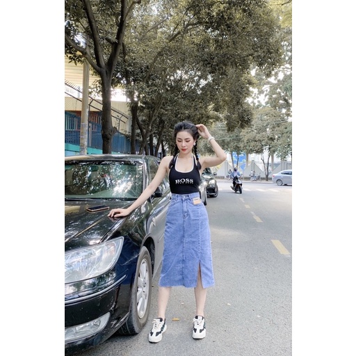 Chân váy jean dài