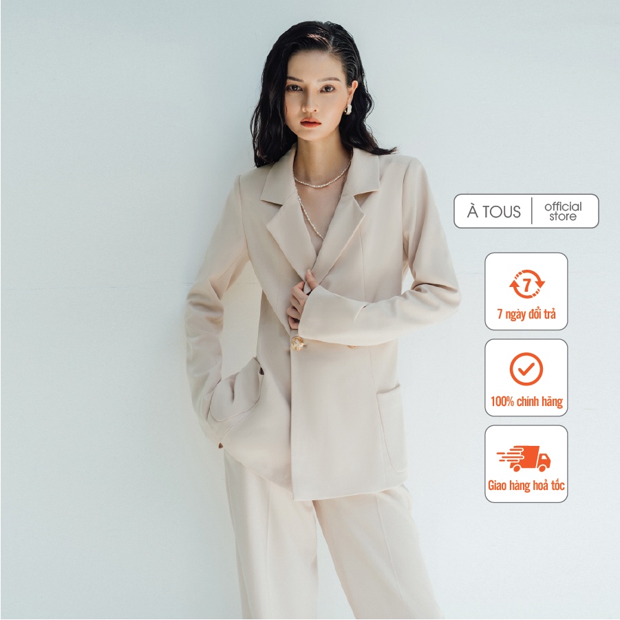 Áo vest công sở nữ ÀTOUS PEACH thiết kế blazer cúc kim loại túi ốp ngoài kiểu dáng trẻ trung hiện đại