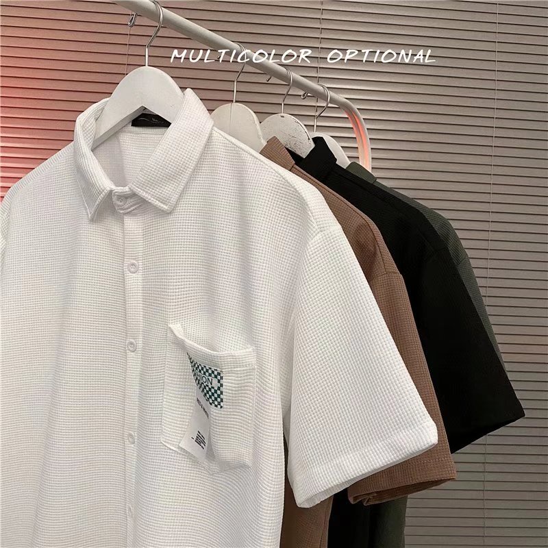 Áo Sơ Mi Tay Ngắn Dáng Rộng Phong Cách Thời Trang Hàn Quốc 4 Màu Lựa Chọn