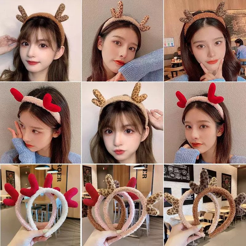 Băng đô sừng hươu, cài tóc trái tim siêu dễ thương cute một me chất liệu nhung mềm, co giãn tốt