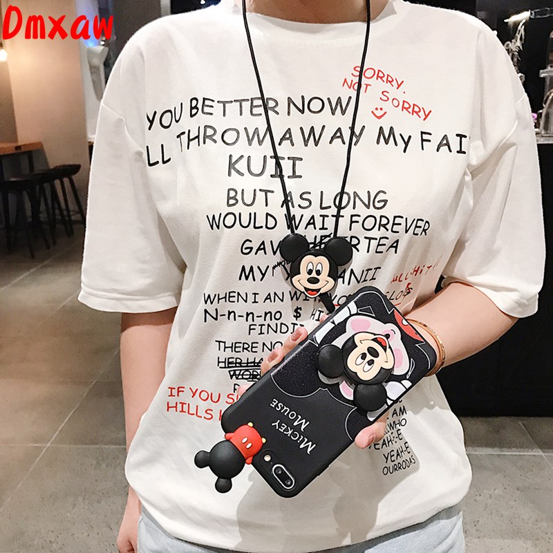 Ốp Lưng Phong Cách Hoạt Hình DORAEMON MINNIE Có Dây Đeo Xinh Xắn Cho Samsung Galaxy S9 S8 Plus S7 Edge J1 2016