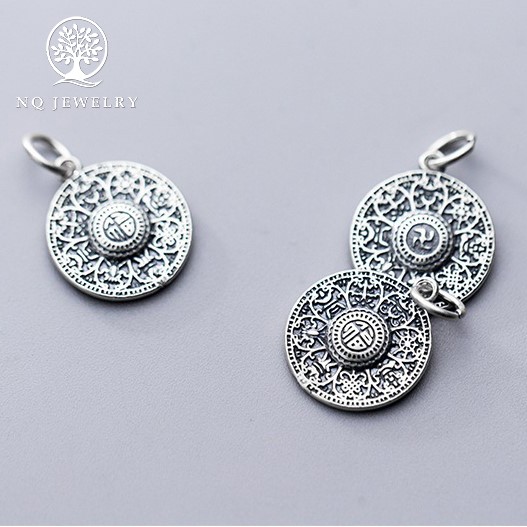 Charm bạc tròn họa tiết treo - NQ Jewelry
