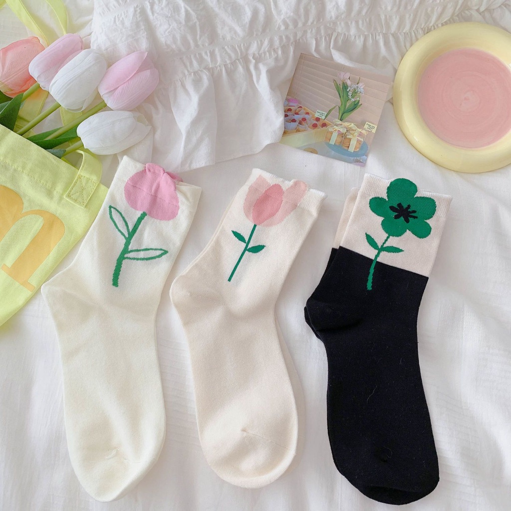 Vớ Cotton Mỏng Màu Trắng Họa Tiết Hoa Thời Trang Mùa Hè Phong Cách Nhật Hàn Cho Nữ