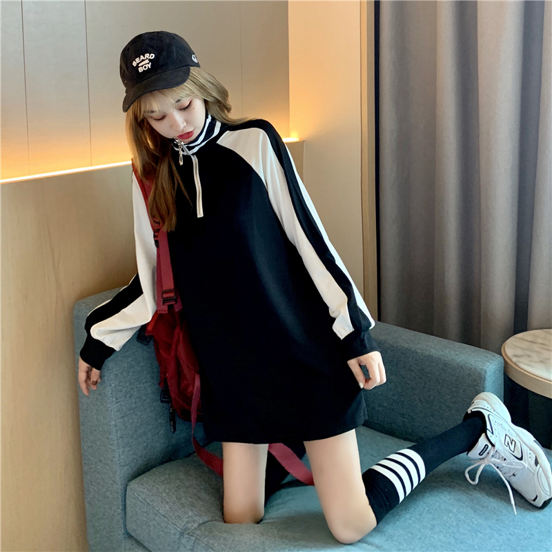 Áo kiểu SUXI cổ cao dáng dài phối khoá kéo thiết kế dáng rộng thoải mái