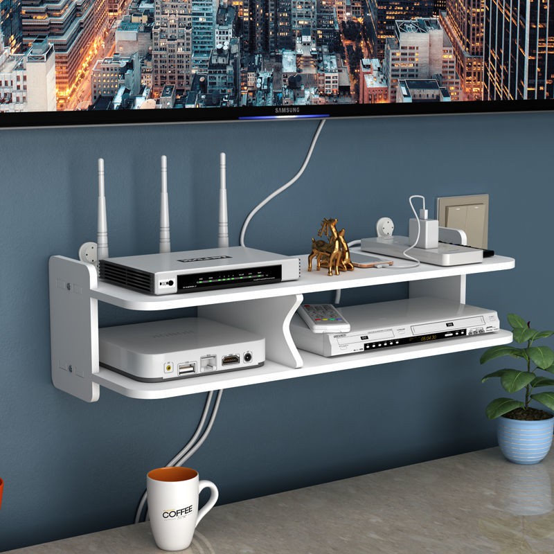 ▩Phòng khách ngủ TV treo tường hộp set-top giá rack bộ định tuyến lưu trữ vách ngăn trang trí đục lỗ miễn phí <