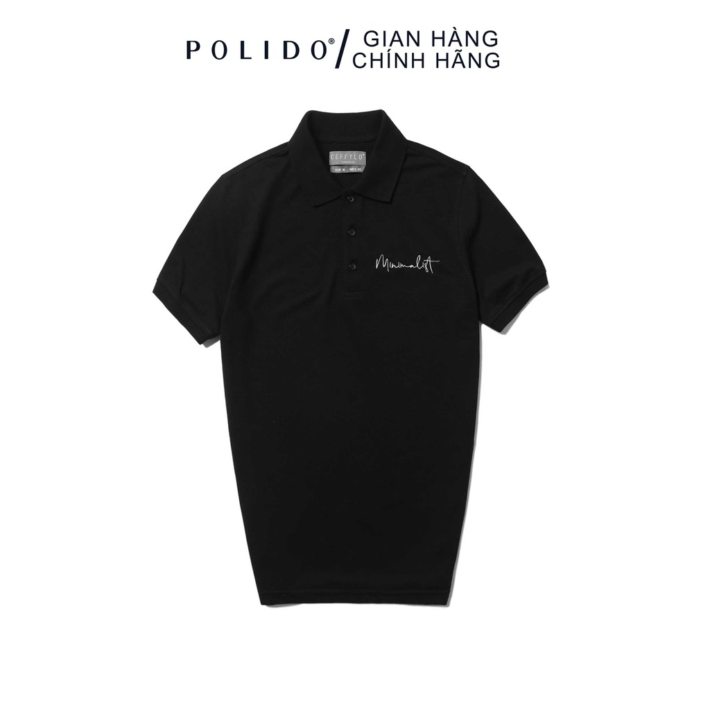 Áo Polo Nam Cộc Tay CEFFYLO Màu Đen Thêu Minimalist Ở Ngực Form Dáng Slim Thấm Hút Mồ Hôi Tốt
