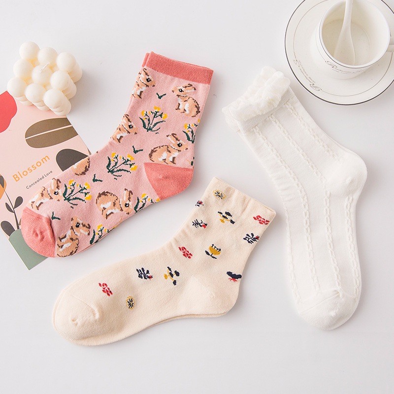 HOT - Tất lolita hoan tiết ba màu mới nhất 2021