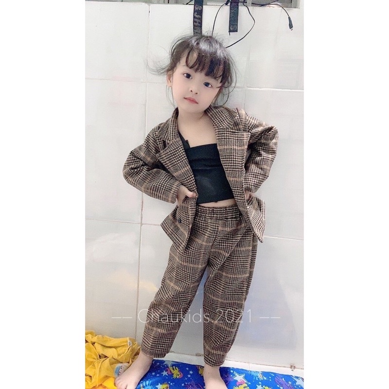 Set vest dạ kẻ sọc cho bé trai bé gái ( kèm áo lót trong)