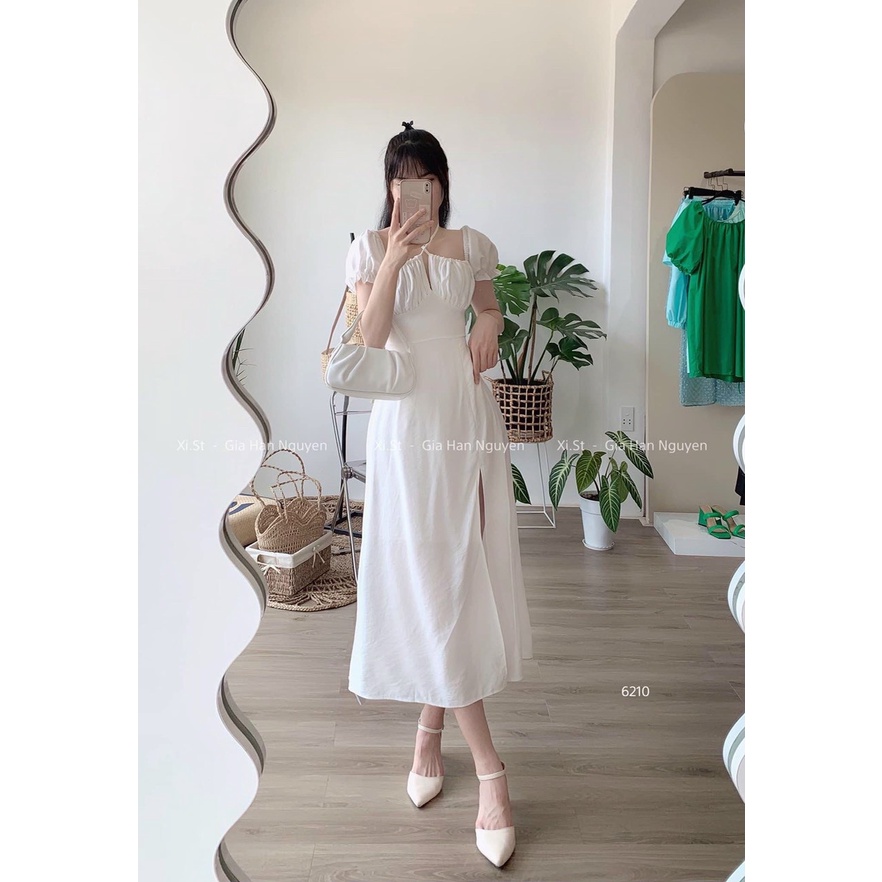 Đầm cổ yếm tay nơ xẻ tà (Có mút ngực) xinh xắn dịu dàng dạo phố, đi biển